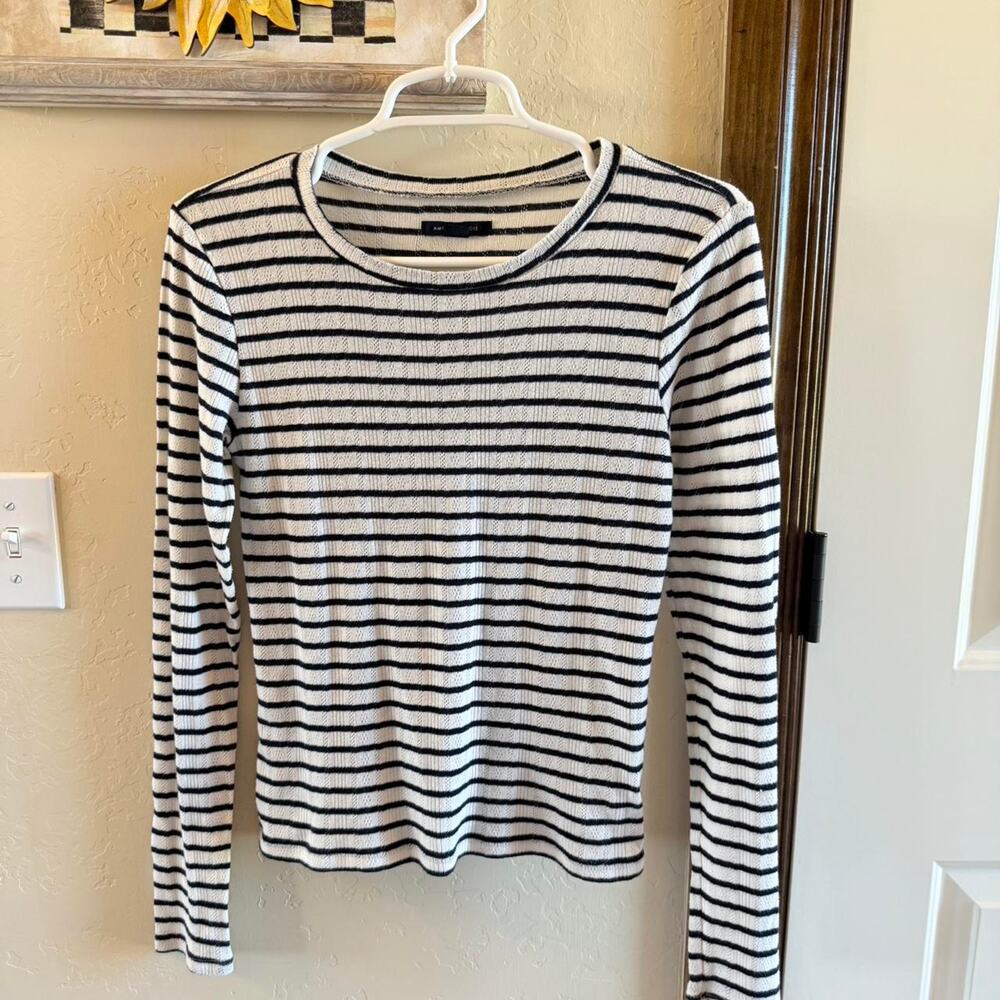 American Eagle Dainty Pointelle Size Small Navy Stripe Layering Fitted Top
